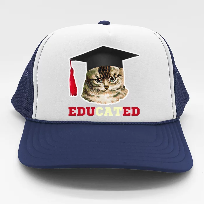 Educated Cat In Graduation Cap Funny Grad Gift Trucker Hat