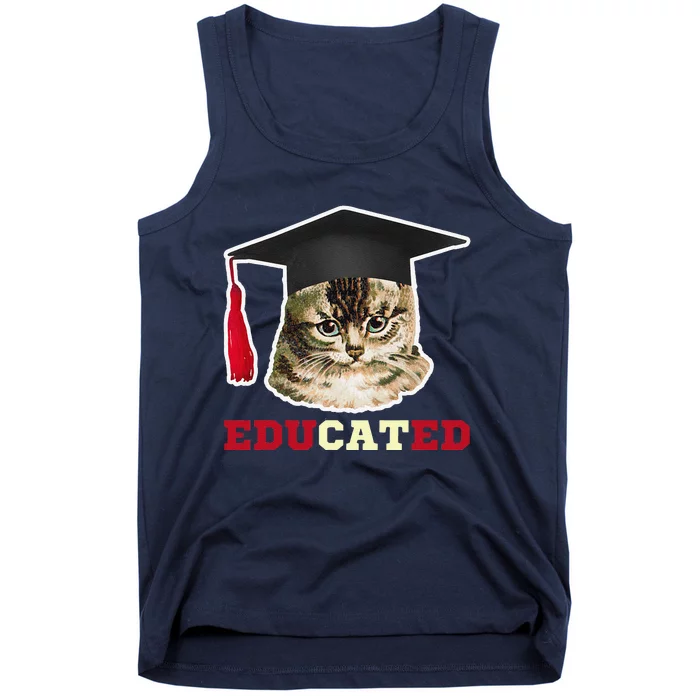 Educated Cat In Graduation Cap Funny Grad Gift Tank Top