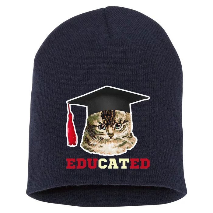 Educated Cat In Graduation Cap Funny Grad Gift Short Acrylic Beanie