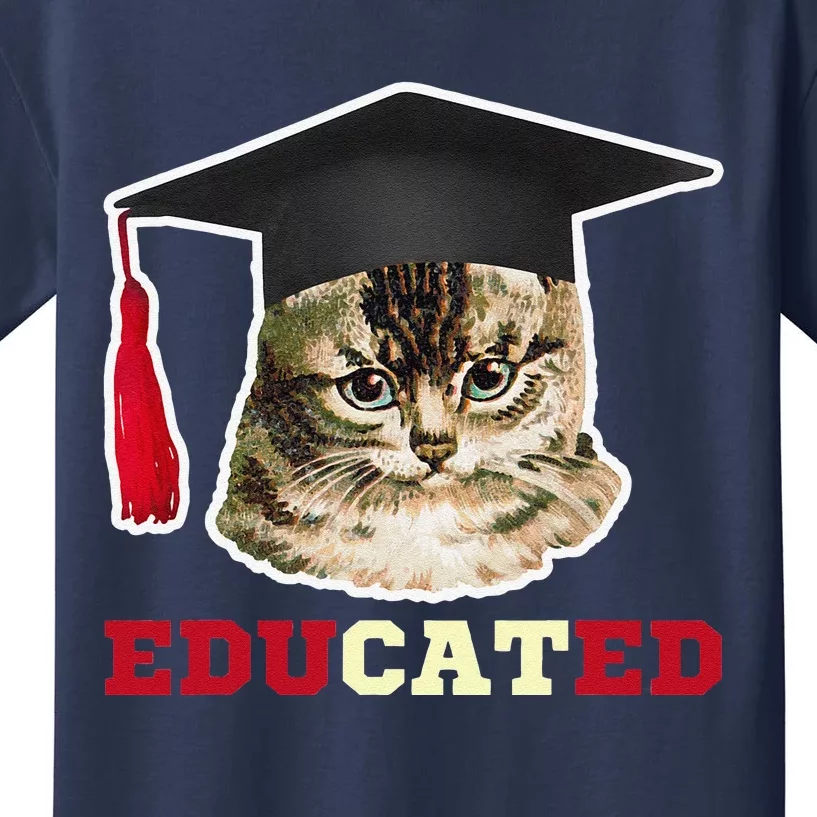 Educated Cat In Graduation Cap Funny Grad Gift Kids T-Shirt