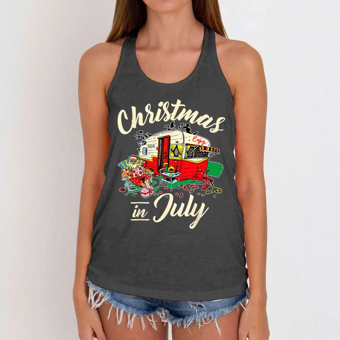 Enjoy Christmas In July Hippie RV Camping Gift Camping Lover Women's Knotted Racerback Tank