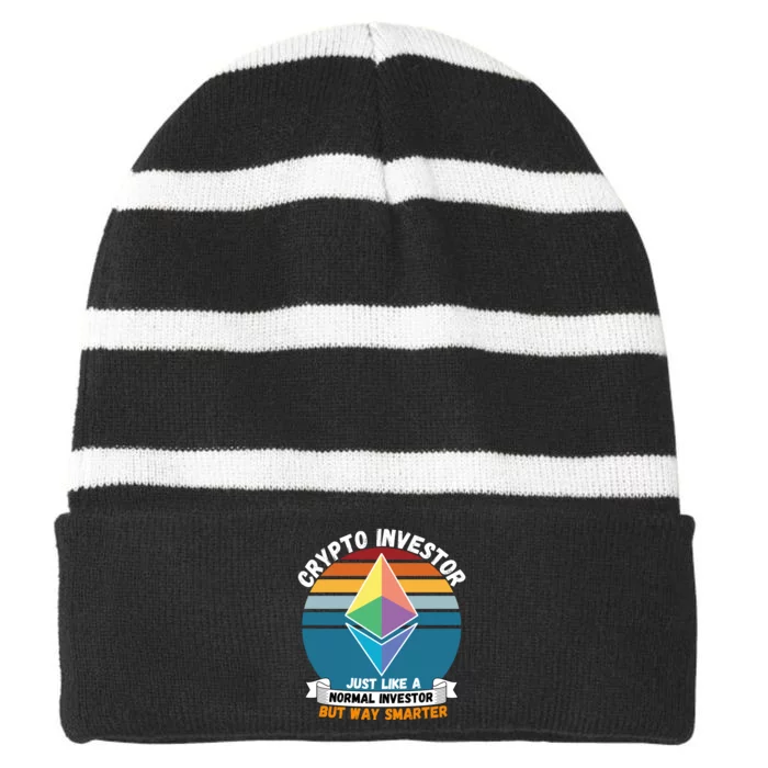 Ethereum Crypto Investor, HODL Ethereum, Crypto Coin, Funny ETH Striped Beanie with Solid Band