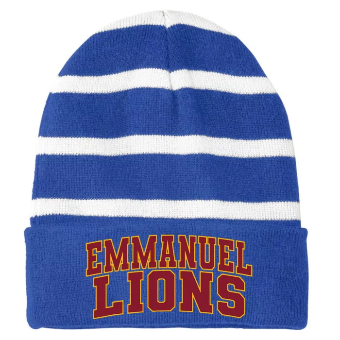 Emmanuel College Lions Arch01 Striped Beanie with Solid Band