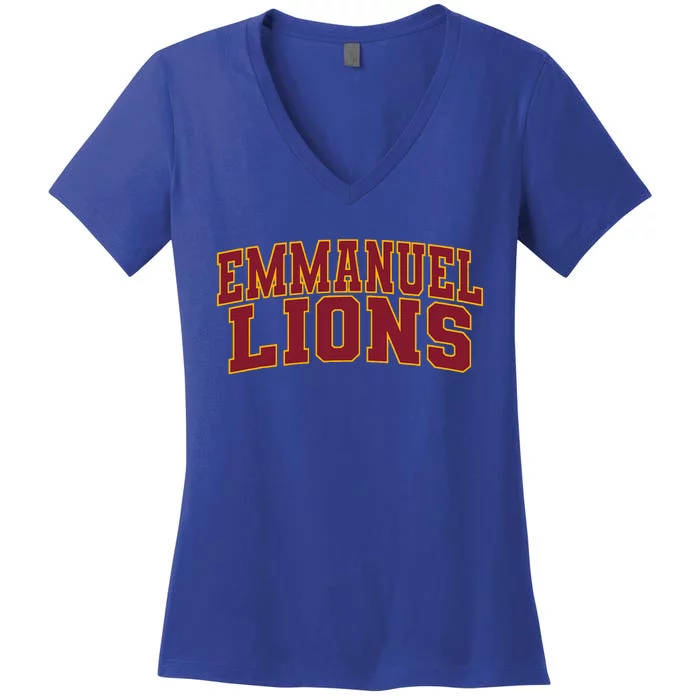 Emmanuel College Lions Arch01 Women's V-Neck T-Shirt