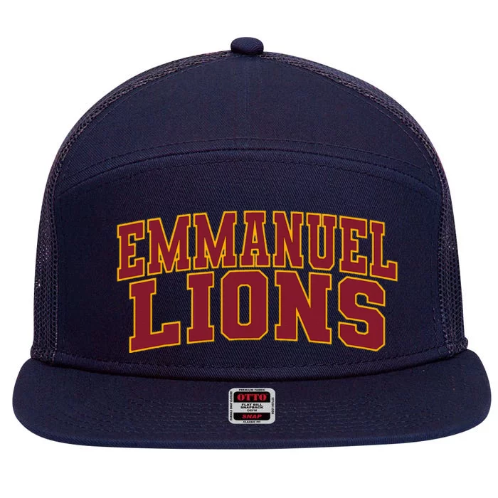 Emmanuel College Lions Arch01 7 Panel Mesh Trucker Snapback Hat