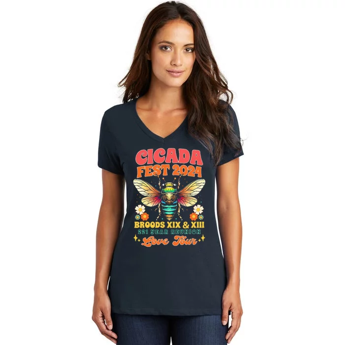 Entomology Cicada Lover Cicada Fest 2024 Broods Xix & Xiii Women's V-Neck T-Shirt