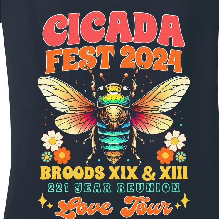 Entomology Cicada Lover Cicada Fest 2024 Broods Xix & Xiii Women's V-Neck T-Shirt