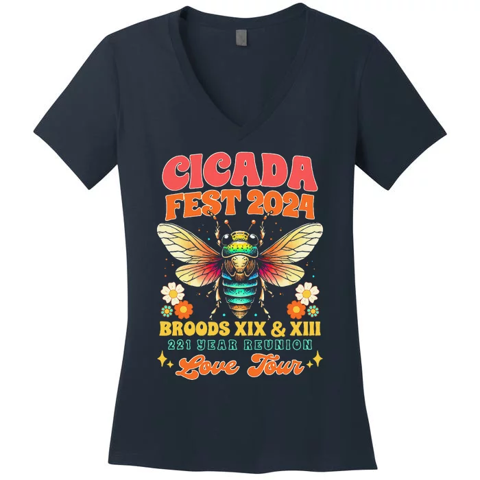 Entomology Cicada Lover Cicada Fest 2024 Broods Xix & Xiii Women's V-Neck T-Shirt