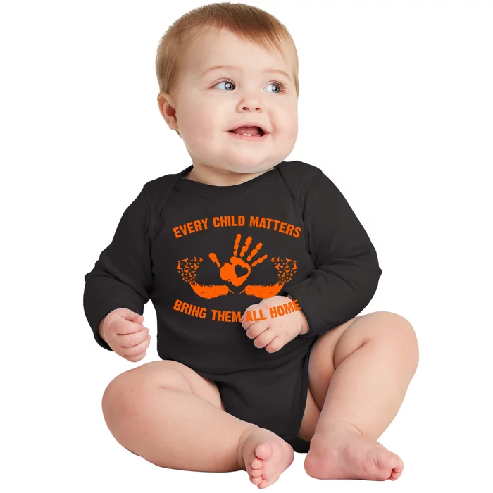 Every Child Matters Bring Them All Home Orange Handprint Baby Long Sleeve Bodysuit