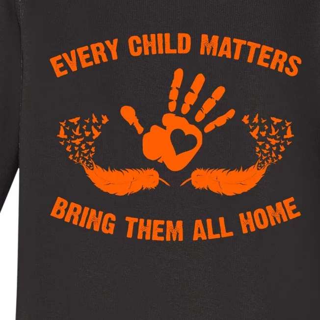 Every Child Matters Bring Them All Home Orange Handprint Baby Long Sleeve Bodysuit