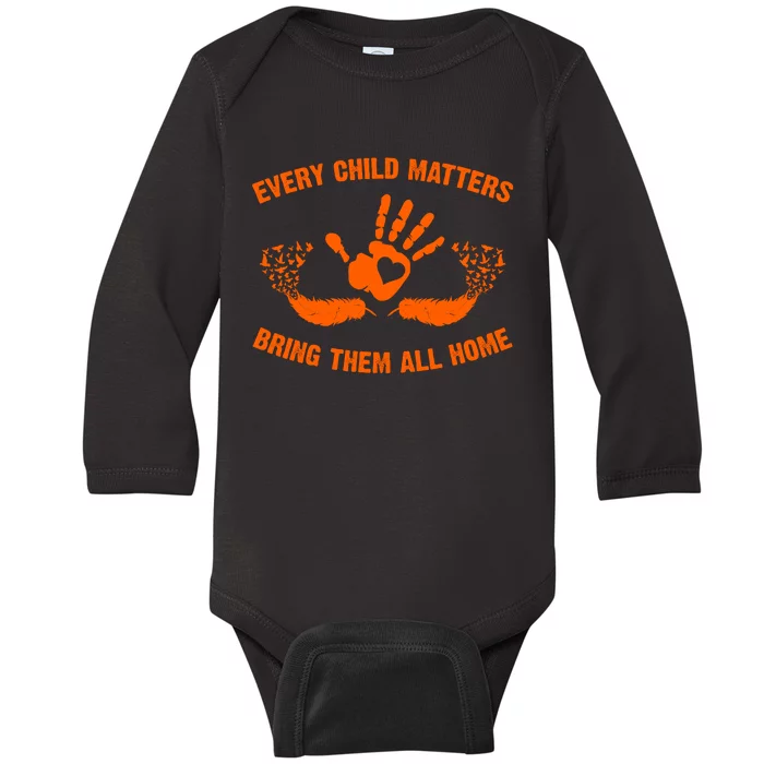 Every Child Matters Bring Them All Home Orange Handprint Baby Long Sleeve Bodysuit