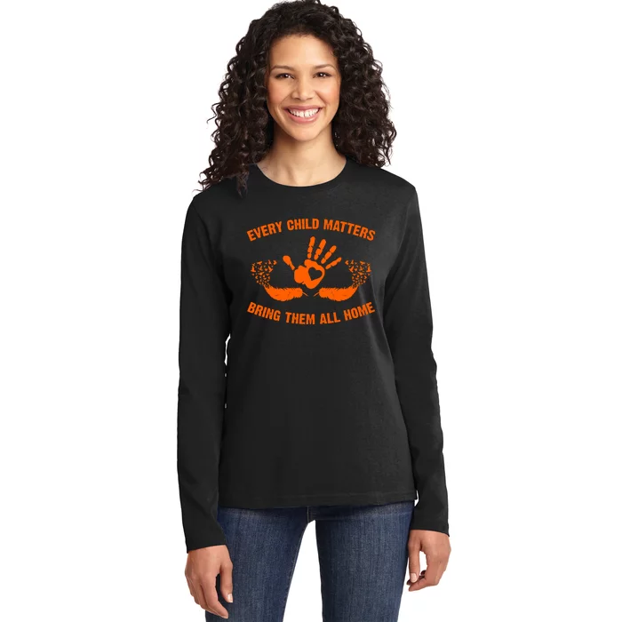 Every Child Matters Bring Them All Home Orange Handprint Ladies Long Sleeve Shirt