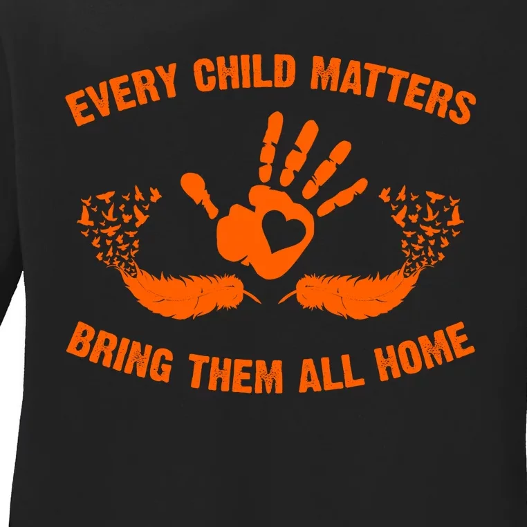 Every Child Matters Bring Them All Home Orange Handprint Ladies Long Sleeve Shirt