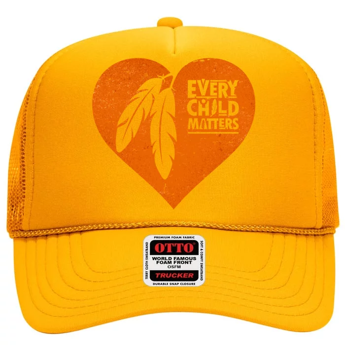 Every Child Matters Native American Feather Heart High Crown Mesh Trucker Hat