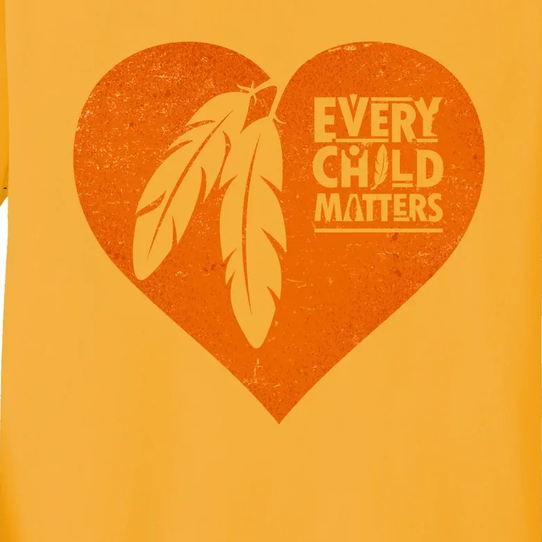 Every Child Matters Native American Feather Heart Kids Long Sleeve Shirt