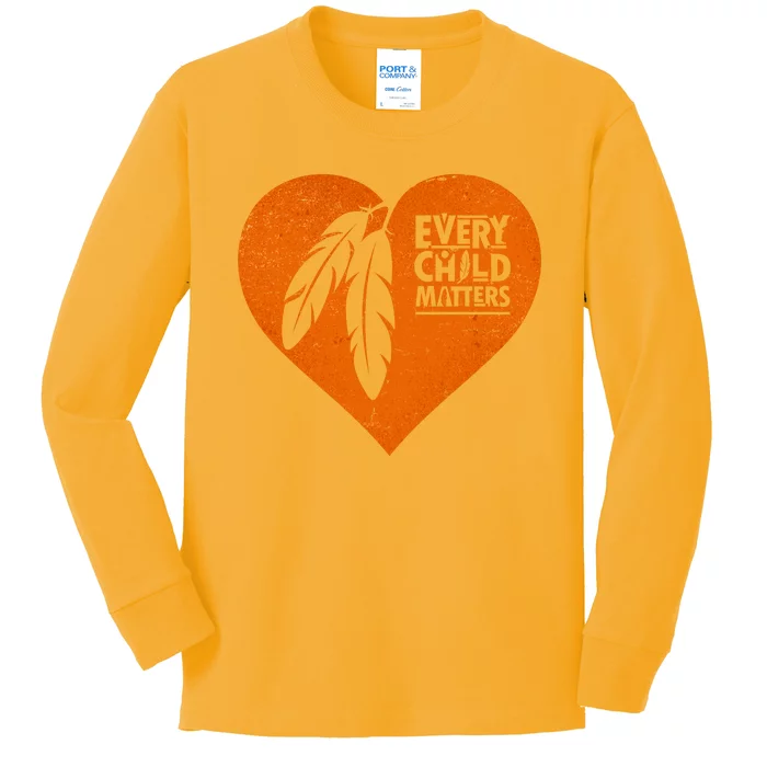 Every Child Matters Native American Feather Heart Kids Long Sleeve Shirt