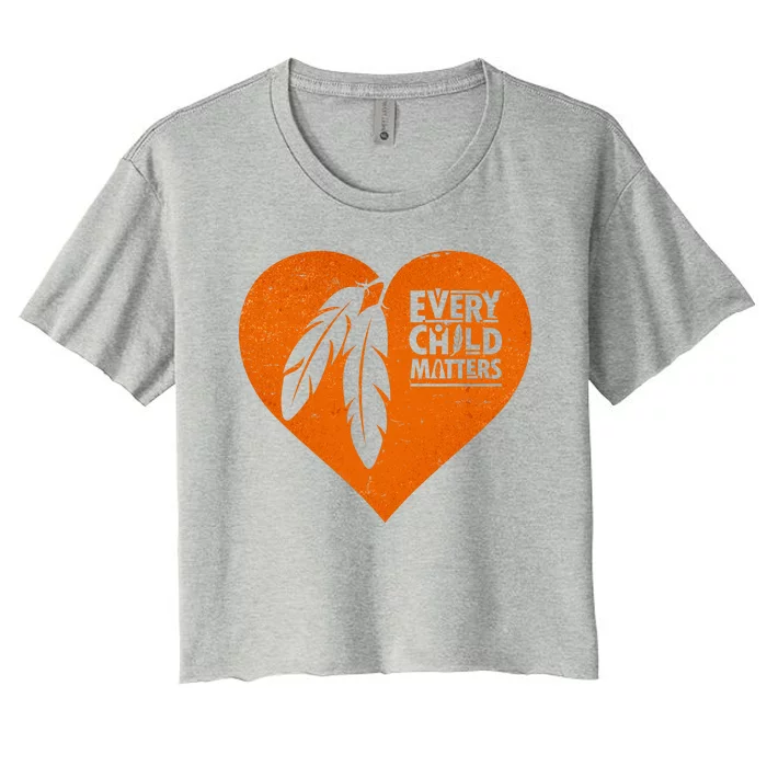 Every Child Matters Native American Feather Heart Women's Crop Top Tee