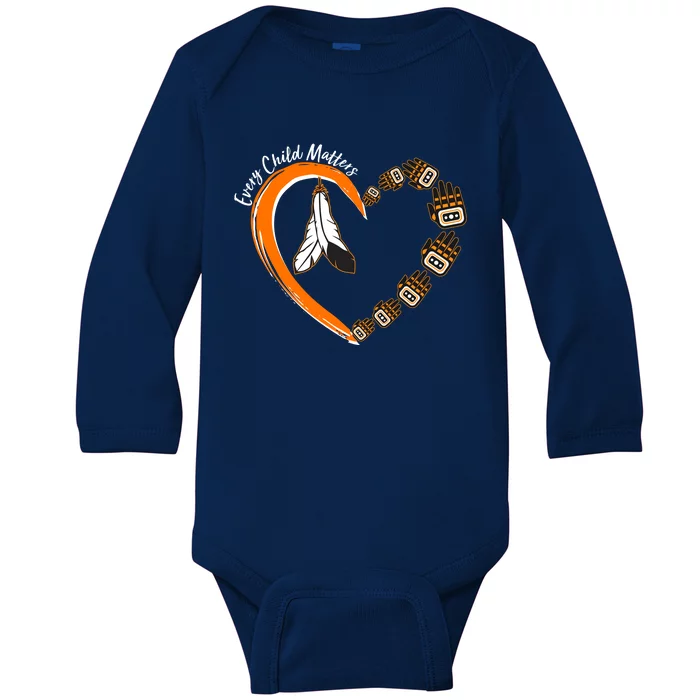 Every Child Matters Wear Orange Feather Heart Baby Long Sleeve Bodysuit