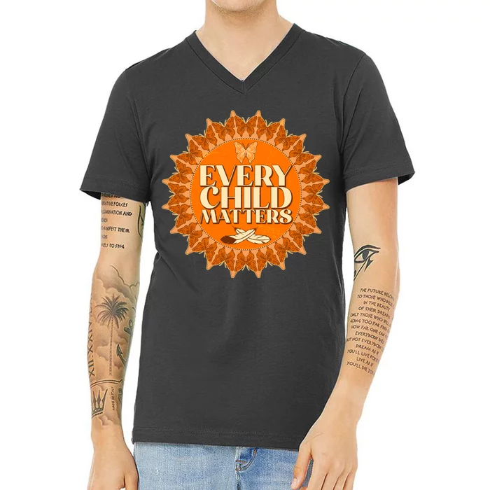 Every Child Matters Orange Butterfly Sun Flower V-Neck T-Shirt