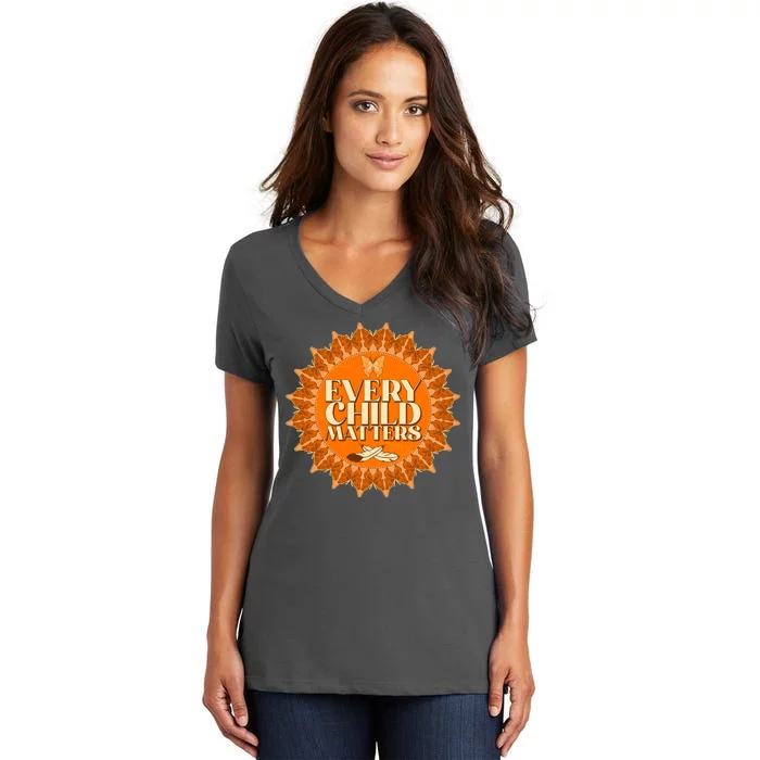 Every Child Matters Orange Butterfly Sun Flower Women's V-Neck T-Shirt