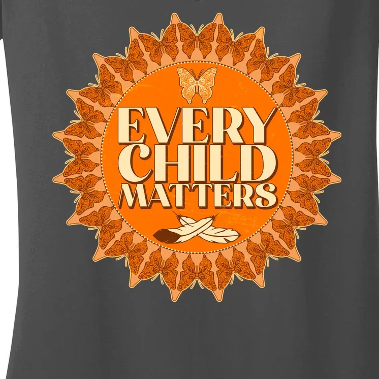 Every Child Matters Orange Butterfly Sun Flower Women's V-Neck T-Shirt