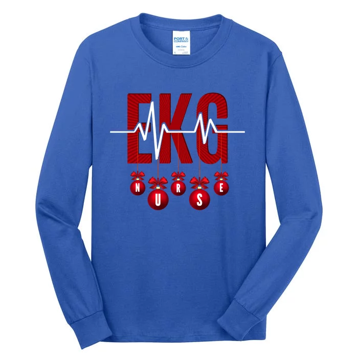 Ekg Christmas Nurse Heartbeat Heart Funny Cardiology Gift Tall Long Sleeve T-Shirt