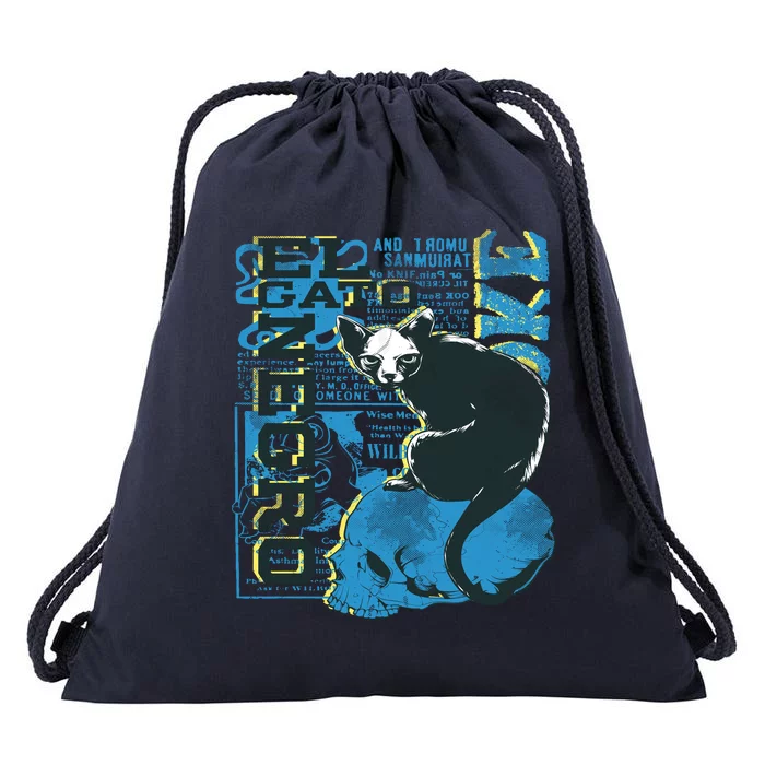 El Cato Negro Cat Skull Drawstring Bag