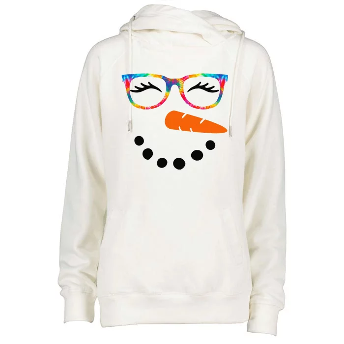 Eyelashes Christmas Outfit Snowman Face Costume Funny Womens Funnel Neck Pullover Hood