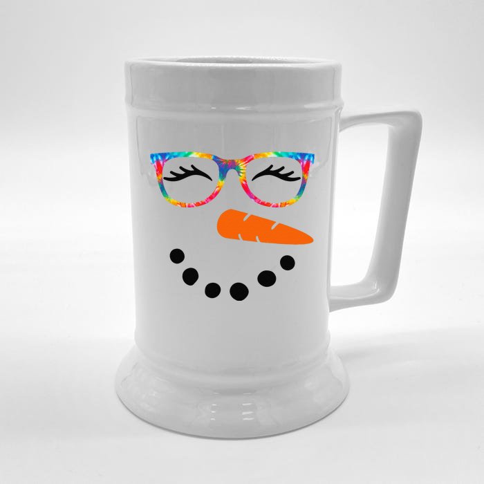 Eyelashes Christmas Outfit Snowman Face Costume Funny Front & Back Beer Stein