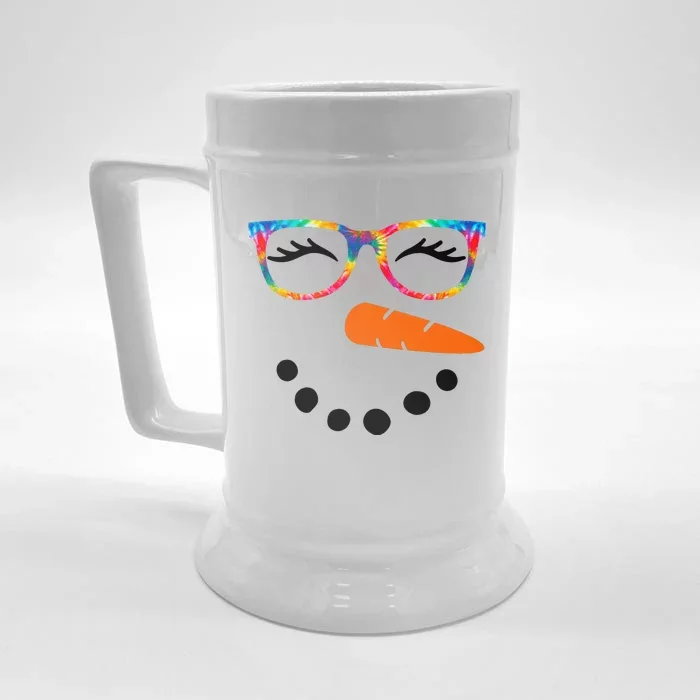 Eyelashes Christmas Outfit Snowman Face Costume Funny Front & Back Beer Stein