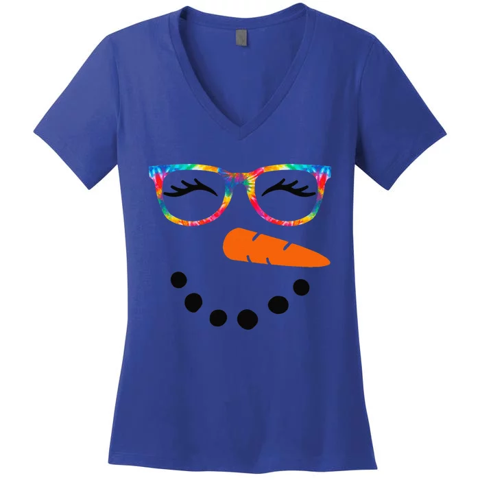 Eyelashes Christmas Outfit Snowman Face Costume Funny Women's V-Neck T-Shirt