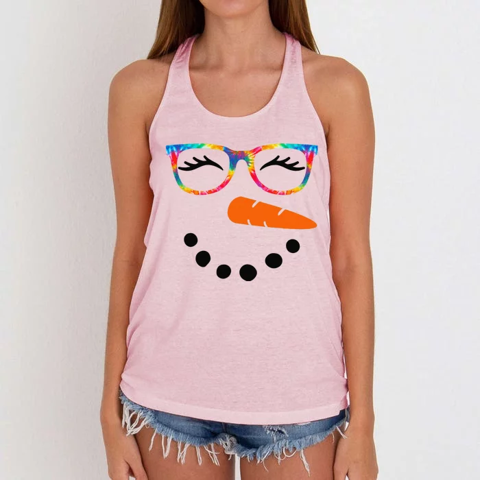 Eyelashes Christmas Outfit Snowman Face Costume Funny Women's Knotted Racerback Tank