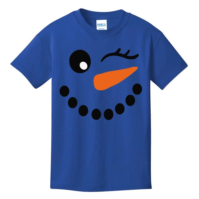 Eyelashes Christmas Outfit Snowman Face Wink Eye Funny Kids T-Shirt