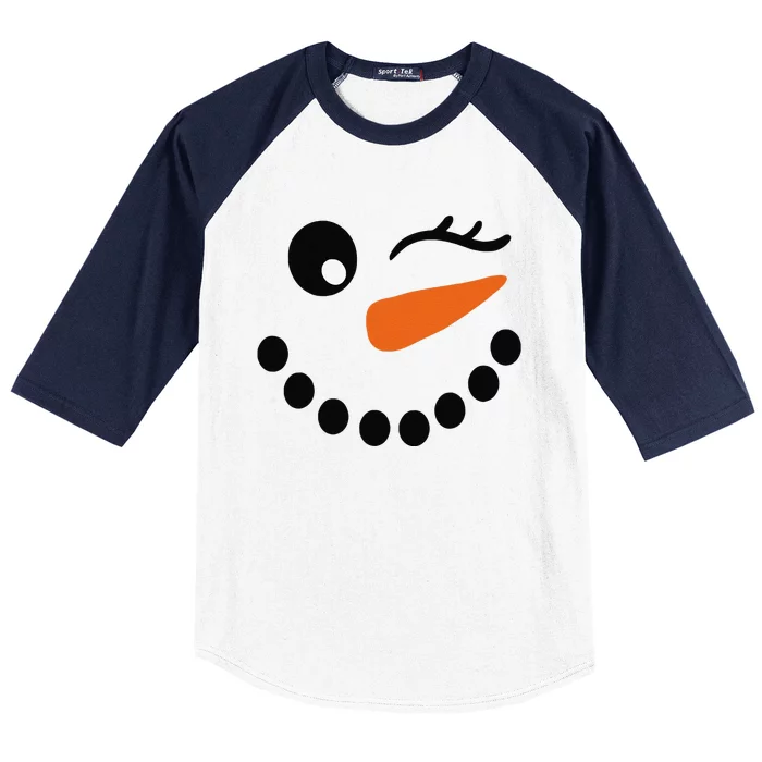 Eyelashes Christmas Outfit Snowman Face Wink Eye Funny Baseball Sleeve Shirt