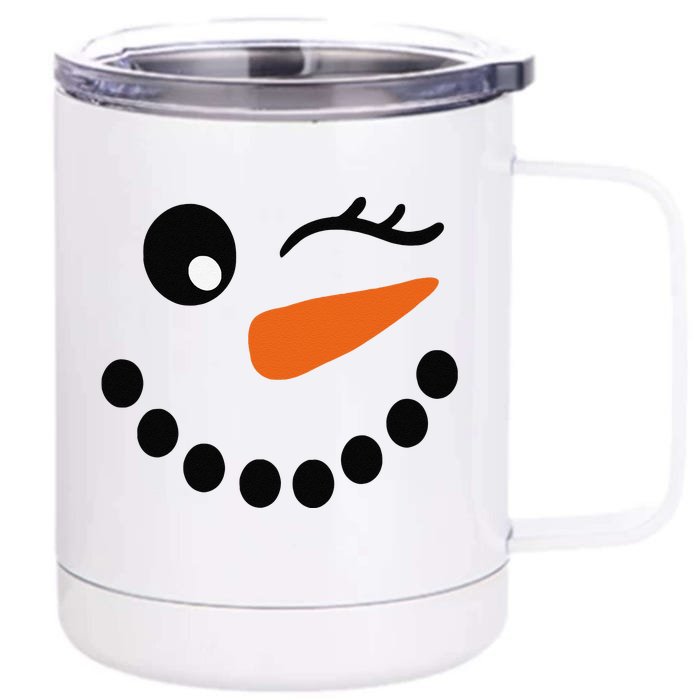 Eyelashes Christmas Outfit Snowman Face Wink Eye Funny Front & Back 12oz Stainless Steel Tumbler Cup