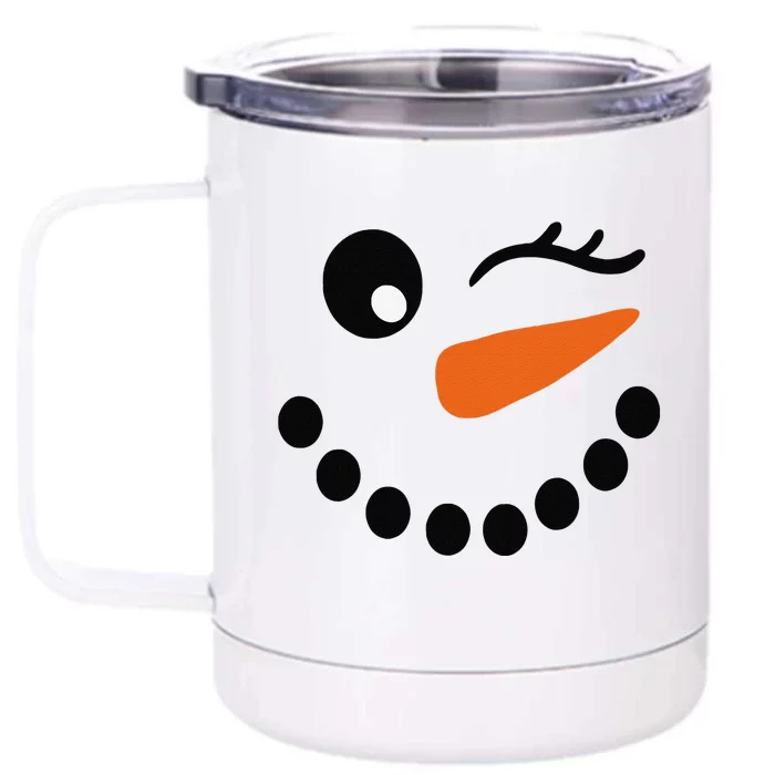 Eyelashes Christmas Outfit Snowman Face Wink Eye Funny Front & Back 12oz Stainless Steel Tumbler Cup