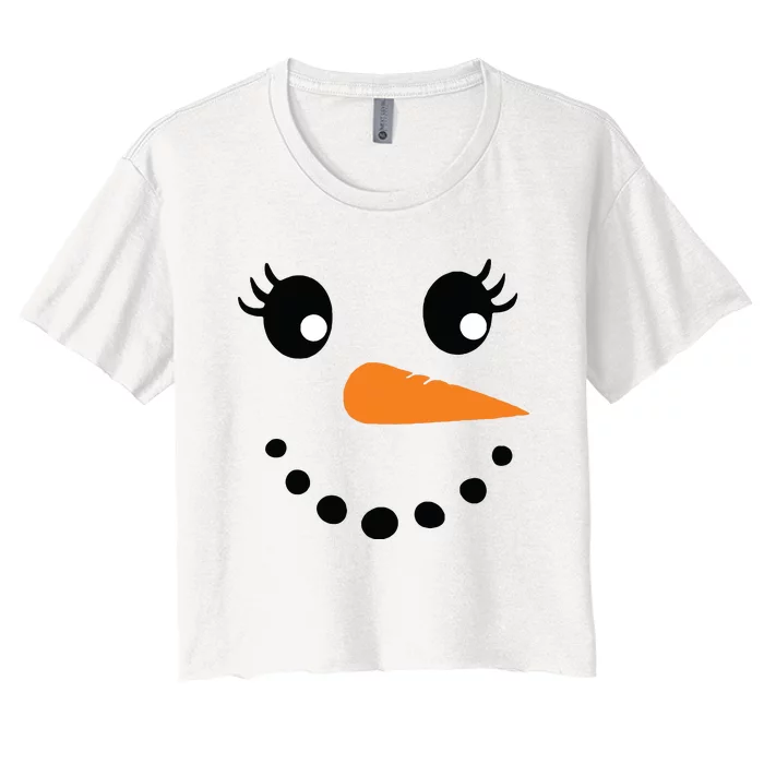 Eyelashes Christmas Outfit Snowman Face Costume Girls Women's Crop Top Tee