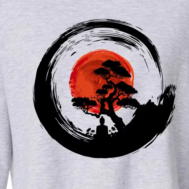 Enso Circle Of Budda And Bonsai Tree Yoga Design Gift Cropped Pullover Crew