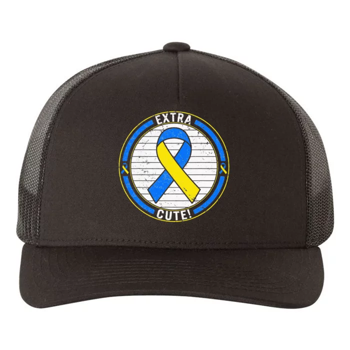 Extra Cute Ribbon Blue And Yellow World Down Syndrome Day Yupoong Adult 5-Panel Trucker Hat