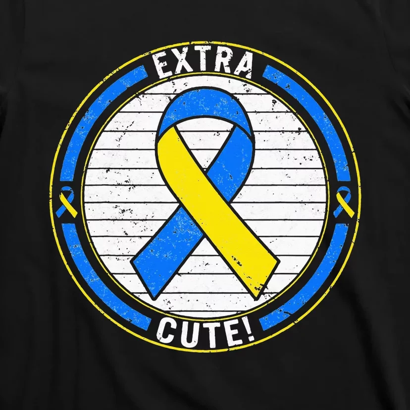 Extra Cute Ribbon Blue And Yellow World Down Syndrome Day T-Shirt