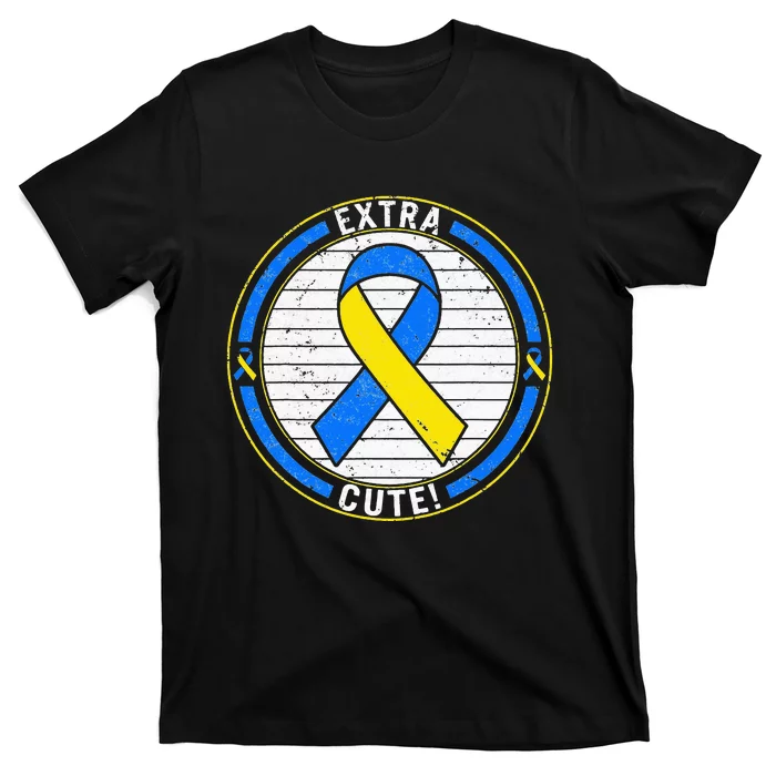 Extra Cute Ribbon Blue And Yellow World Down Syndrome Day T-Shirt