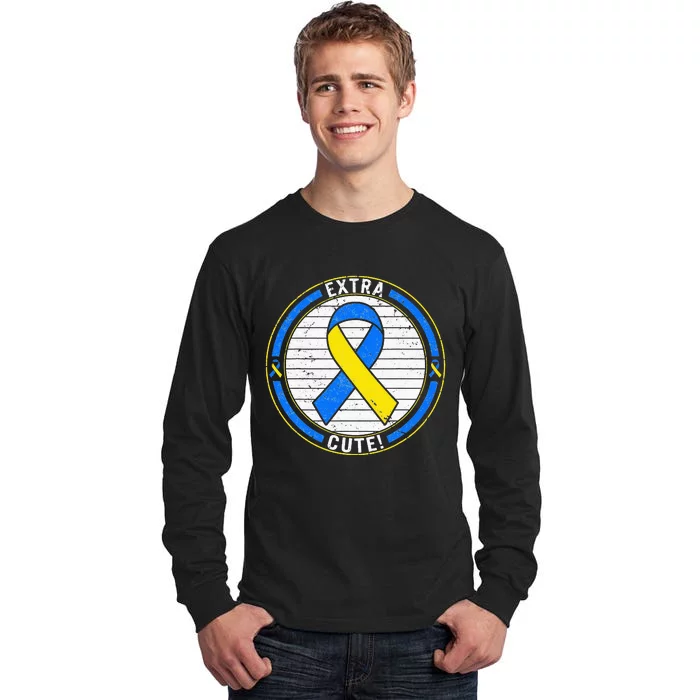 Extra Cute Ribbon Blue And Yellow World Down Syndrome Day Tall Long Sleeve T-Shirt