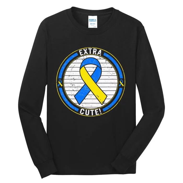 Extra Cute Ribbon Blue And Yellow World Down Syndrome Day Tall Long Sleeve T-Shirt