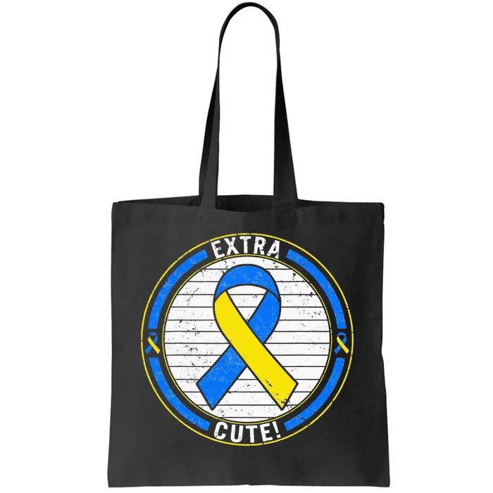 Extra Cute Ribbon Blue And Yellow World Down Syndrome Day Tote Bag