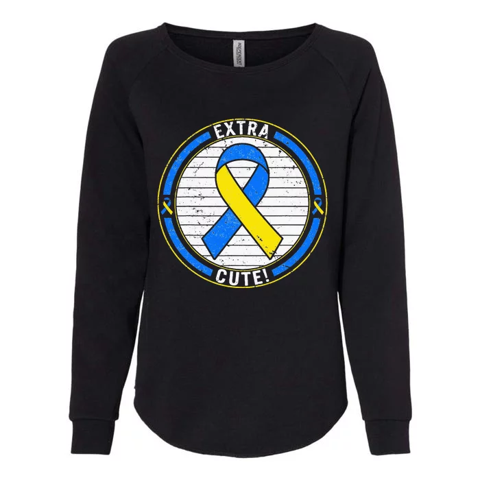 Extra Cute Ribbon Blue And Yellow World Down Syndrome Day Womens California Wash Sweatshirt