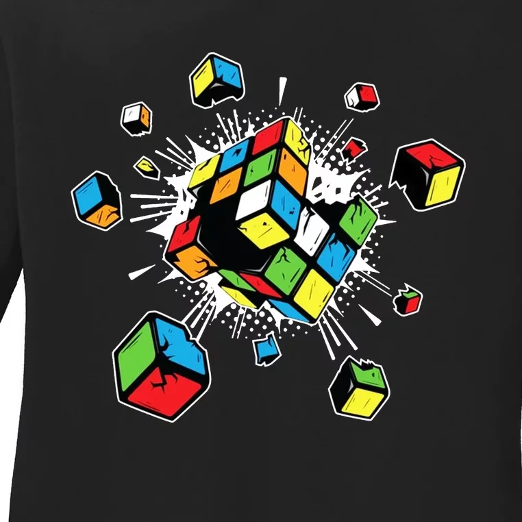 Exploding Cube Speed Cubing Puzzle Master Ladies Long Sleeve Shirt