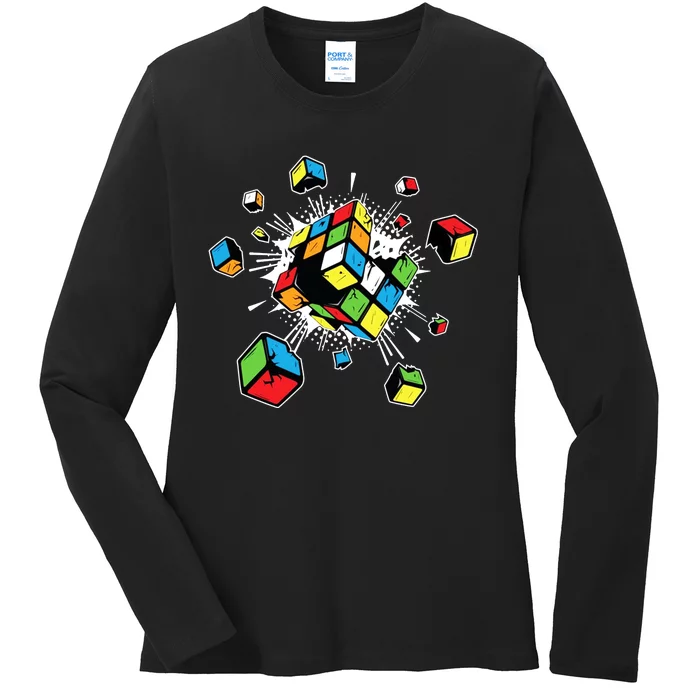 Exploding Cube Speed Cubing Puzzle Master Ladies Long Sleeve Shirt