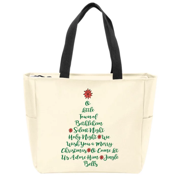 Elegant Christmas Songs As Tree And Poinsettia Topper Zip Tote Bag