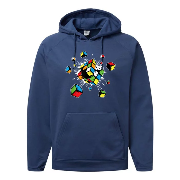 Exploding Cube Speed Cubing Puzzle Master Performance Fleece Hoodie