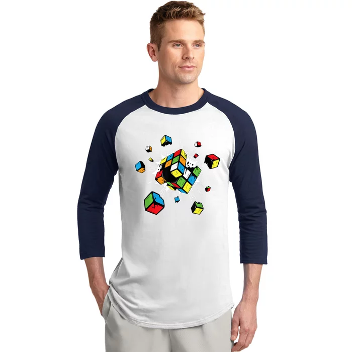 Exploding Cube Speed Cubing Puzzle Master Baseball Sleeve Shirt